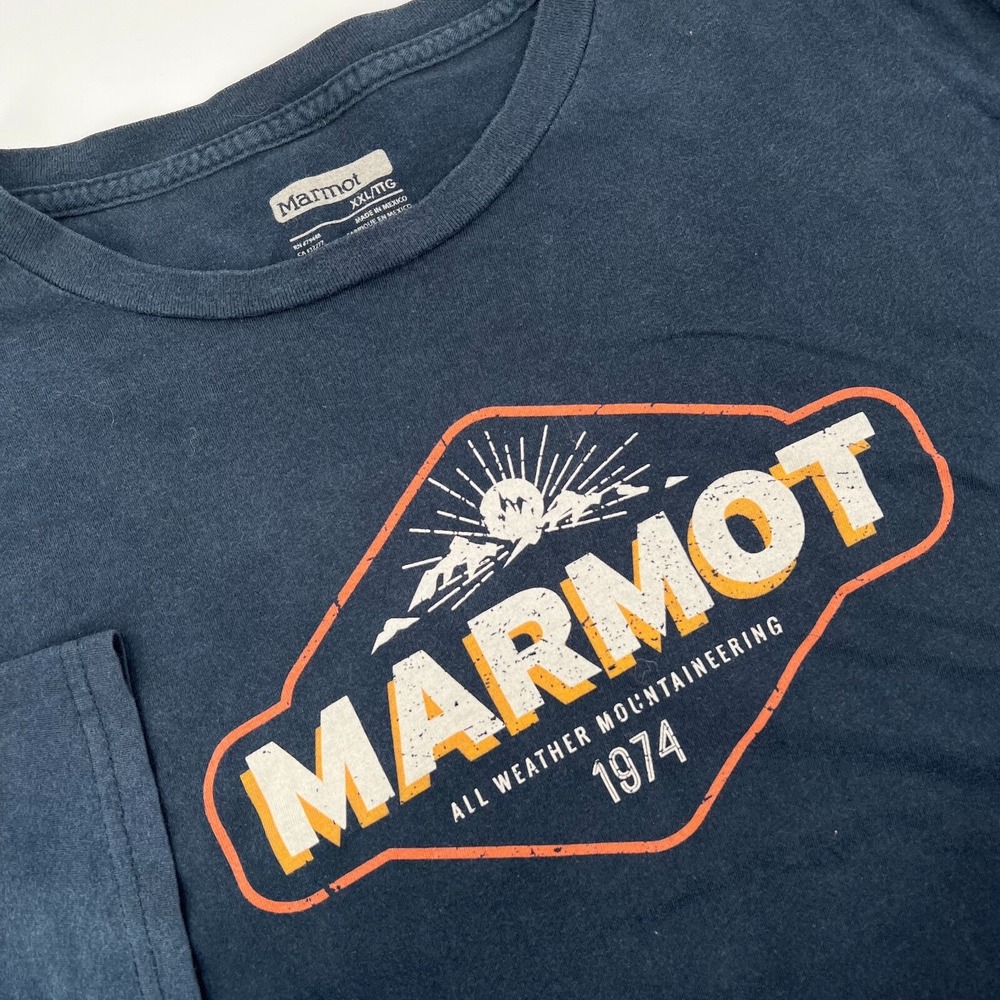 MARMOT Mens Sz XXL "All Weather Mountaineering" Blue Cotton Short-Sleeve T-Shirt